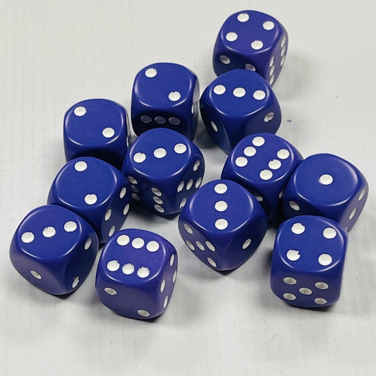 Opaque 16mm Dice w/ Rounded Corners Purple w/White Pips (12 Pk)