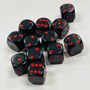Opaque 16mm Dice w/ Rounded Corners Black w/Red Pips (12 Pk)