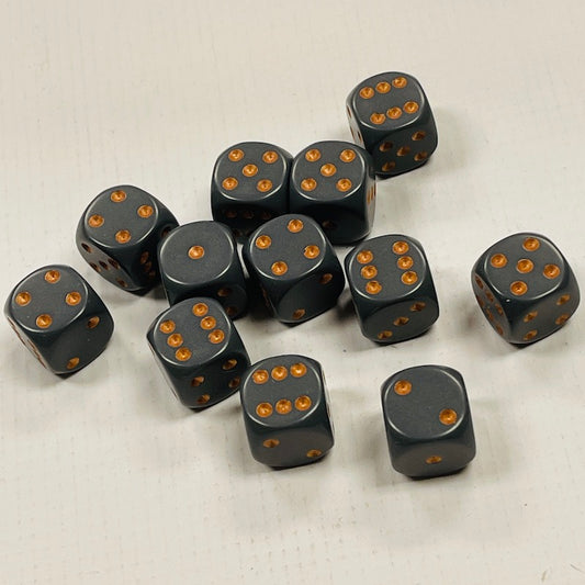 Opaque 16mm Dice w/ Rounded Corners Grey w/Copper Pips (12 Pk)