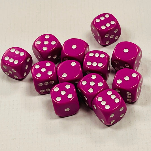 Opaque 16mm Dice w/ Rounded Corners Lt Purple w/White Pips (12 Pk)