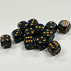 Opaque 16mm Dice w/ Rounded Corners Black w/Gold Pips (12 Pk)