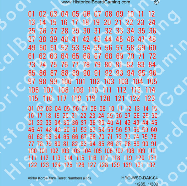 Afrika Korps Tank Turret Numbers (Red) (Decal Sheet)
