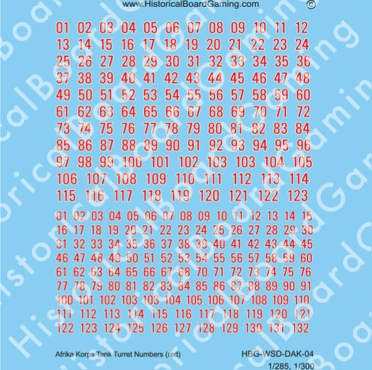 Afrika Korps Tank Turret Numbers (Red) (Decal Sheet)