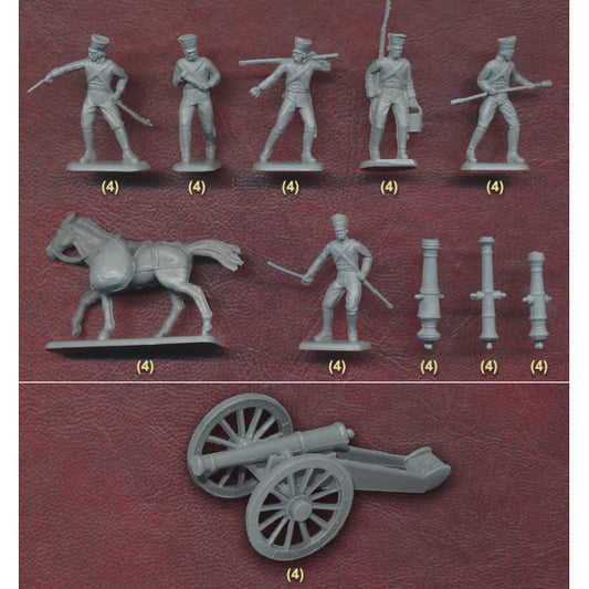 1/72 Napoleonic Prussian Artillery & Cannons (24, 4 cannons, 4 horses) (HaT)