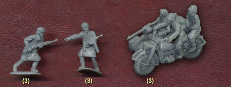 1/72 WWII German BMW Motorcycle w/Sidecar (3) & Soldiers (15) (HaT)