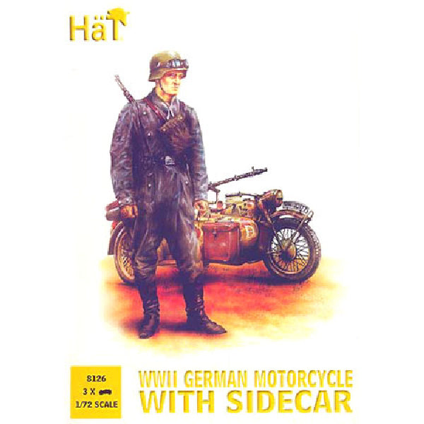 1/72 WWII German BMW Motorcycle w/Sidecar (3) & Soldiers (15) (HaT)