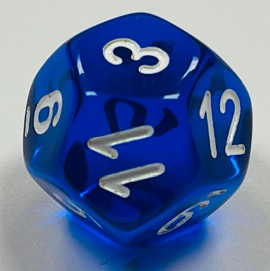 D12 (16mm) Die-Blue Translucent (x 5)