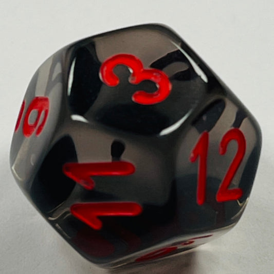 D12 (16mm) Die-Smoke/Red Translucent (x 5)