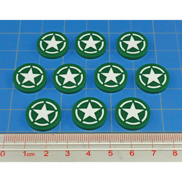 Premium Printed WWII American Army Green Roundel Faction Tokens (10)