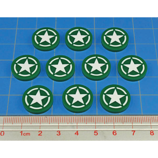 Premium Printed WWII American Army Green Roundel Faction Tokens (10)