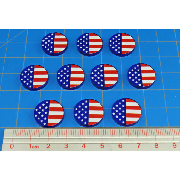 Premium Printed WWII USA Stars and Stripes Faction Tokens (10)