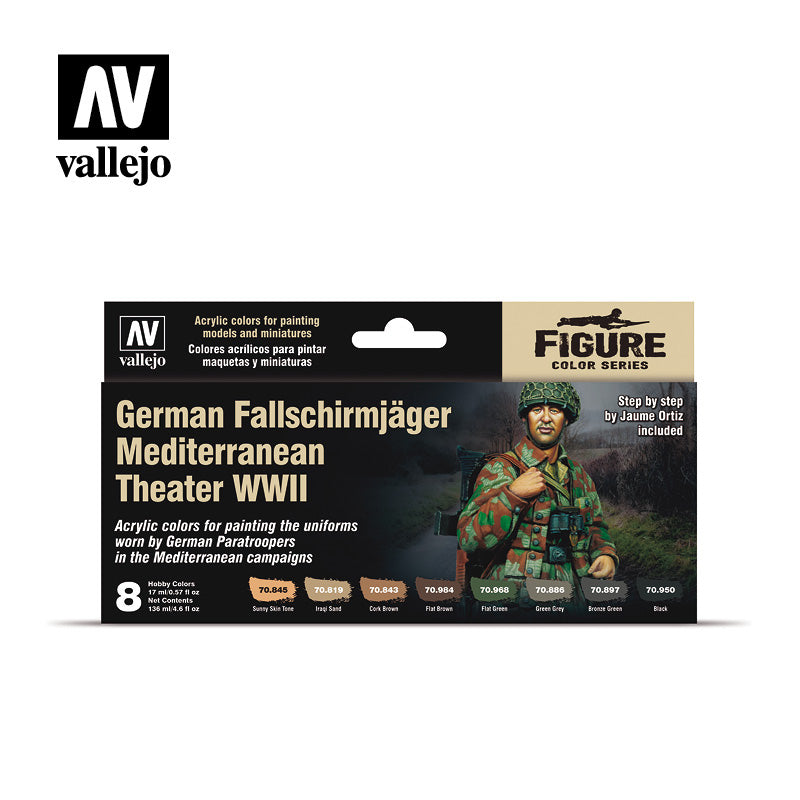 Vallejo, German Fallschirmjager Mediterranean Theater WWII Paint Set - 17ml Bottle (8/Set)