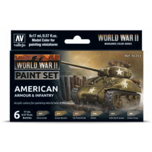 Vallejo, WWII American Armor and Infantry Paint Set - 17ml Bottle (6/Set)