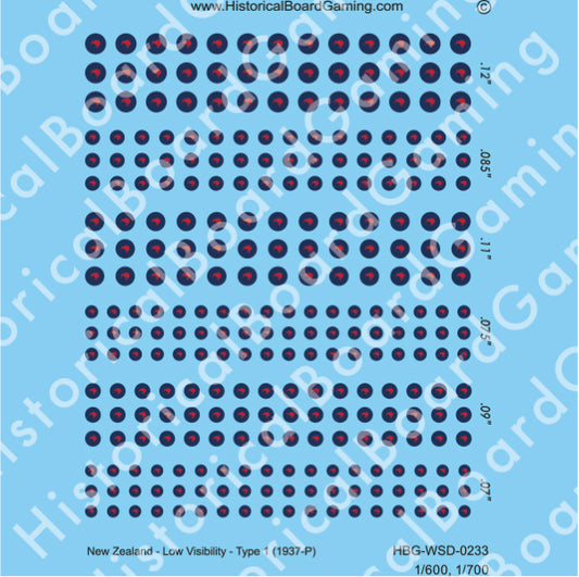 Decal Sheet, New Zealand low visibility Type 1 (1937-P)