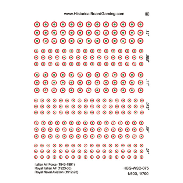 Decal Sheet, Italian AF (1943-1991) Royal Italian AF (1923-1935) Royal Naval Aviation (1912-1923)