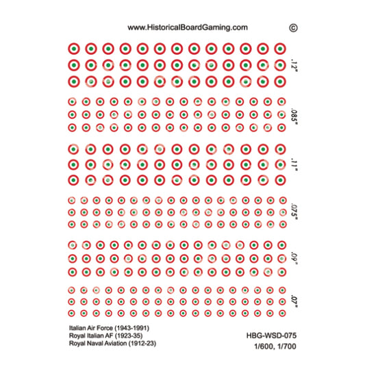 Decal Sheet, Italian AF (1943-1991) Royal Italian AF (1923-1935) Royal Naval Aviation (1912-1923)