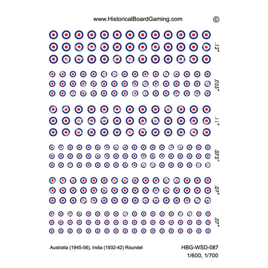 Decal Sheet, Australia (1945-1956) India (1932-1942)